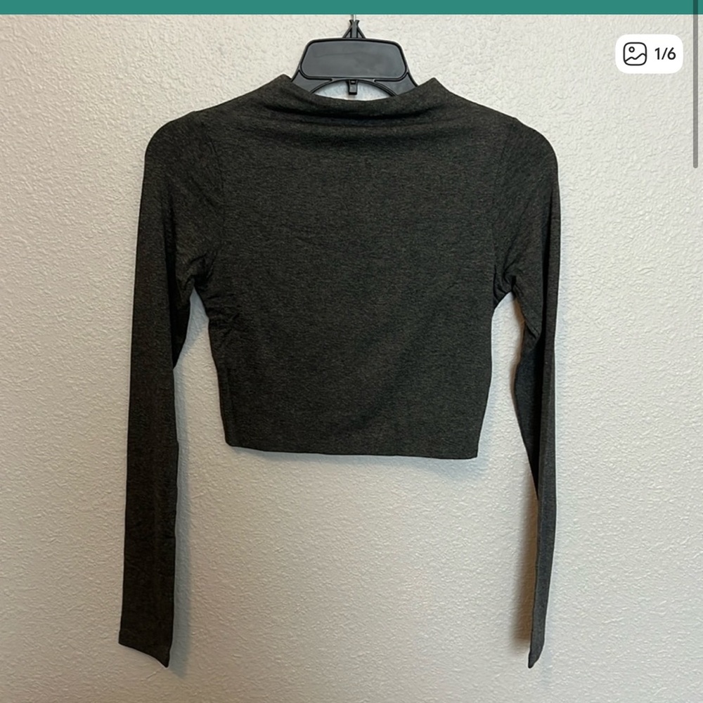 Naked Wardrobe Mock Neck Crop Charcoal Size Medium NWT